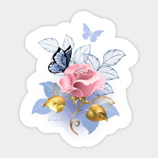 Beautiful Butterfly Pink Roses Butterfly Lover Flora Women Sticker